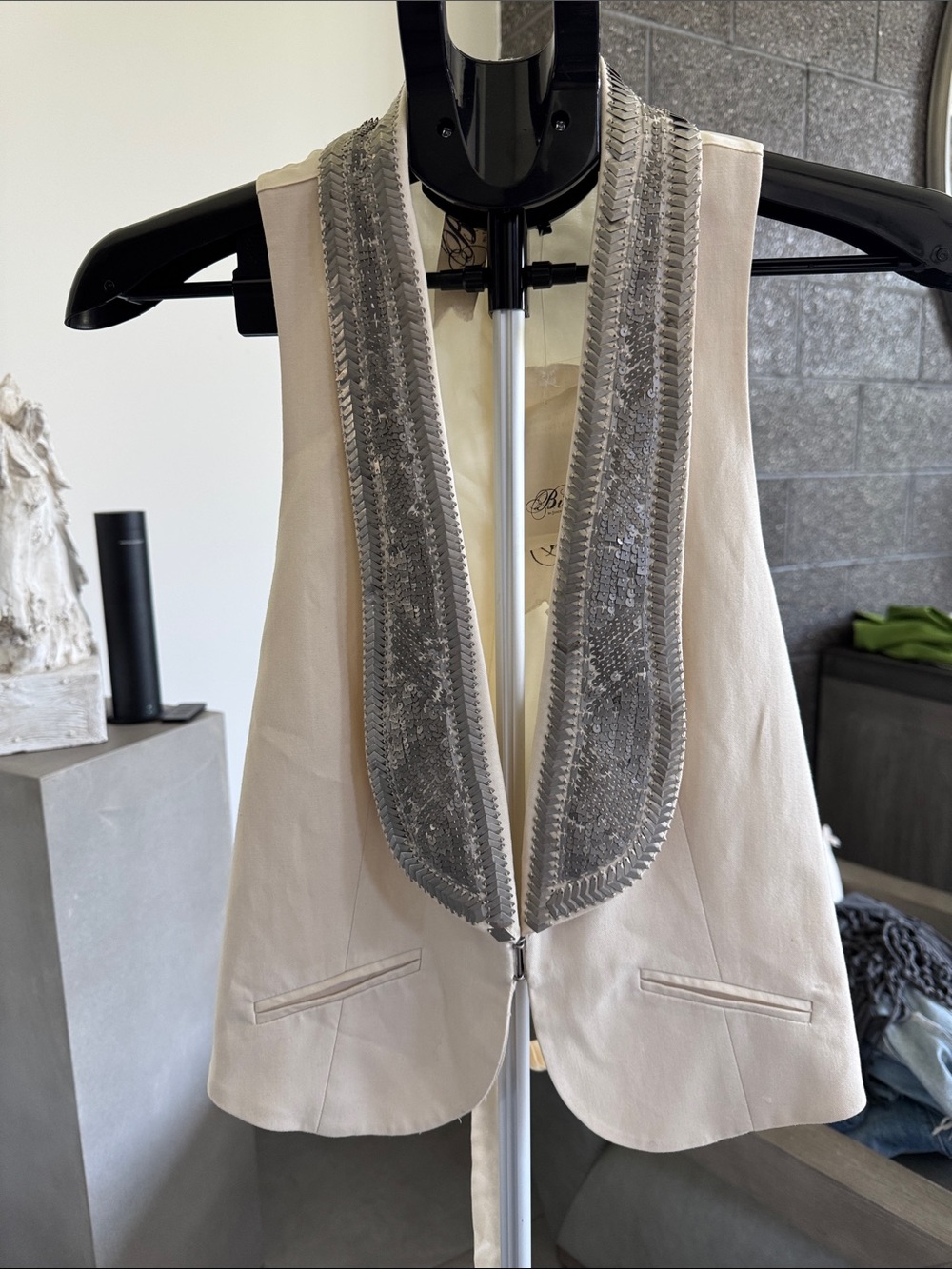 Juicy Couture Cream Vest with Silver Beaded Trim